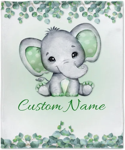 Miniatura 21 de Manta personalizada de elefante azul floral con nombre para niñas, manta con nombre personalizado para niños pequeños, regalos personalizados