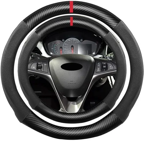 Miniatura 52 de Funda de volante de ante con fibra de carbono de K LAKEY, compatible con Porsche 718 Boxster Cayman 911 Panamera Macan Cayenne de 15 pulgadas, cuero