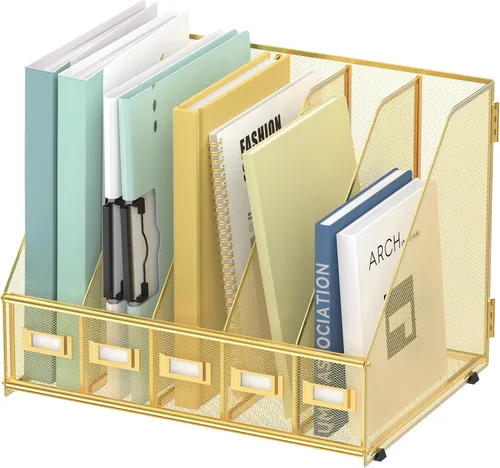 Miniatura 19 de SUPEASY Organizador de escritorio de metal para revistas, con 5 compartimentos verticales, organizador de archivos para escritorio de oficina, Negro