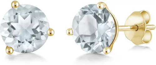Miniatura 103 de Gem Stone King Aretes de oro de 14 quilates, 0.236 in, piedra natal redonda, Martini, 3 puntas, aretes de oro para mujer