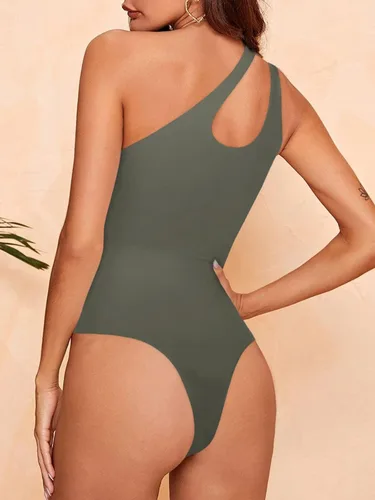 Miniatura 3 de REORIA - Body sexy para mujer, sin mangas, con corte frontal de un hombro y espalda descubierta