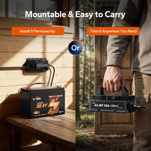 Miniatura 7 de LiTime Cargador de batería LiFePO4 de 36 V (43.8) 15 A, cargador de batería de litio de 36 voltios, impermeable IP66 con activación de batería