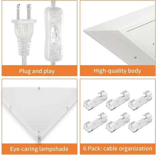Miniatura 6 de Luz de esquina mejorada, luces LED de esquina de 20 W 2000 lm para sala de estar, luces de techo enchufables con cable de 10 pies, luces de esquinas