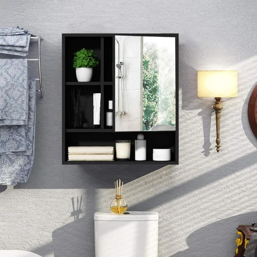 Miniatura 2 de ChooChoo Armario con espejo de pared para baño, botiquín con puerta única y estante ajustable, gabinete de almacenamiento para ahorrar espacio sobre