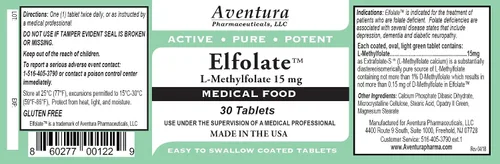 Miniatura 2 de ELFOLATE® 15mg L-metilfolato metil folato metilfolato suplemento alimenticio médico fuerza profesional activo puro potente 30 tabletas