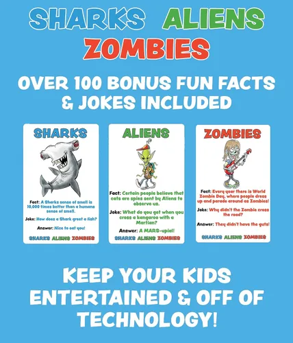 Miniatura 2 de Sharks Aliens Zombies: divertido juego de cartas para niños jugado como tijeras de papel de roca, guerra para la familia, juego de noche, regalo