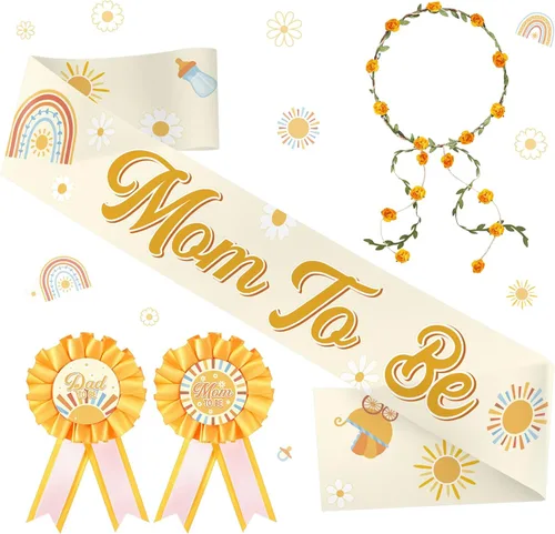 Miniatura 8 de Ceenna Decoración de oso azul para baby shower, banda para mamá y papá, corona de flores para niños, baby shower, revelaciones de género que podemos