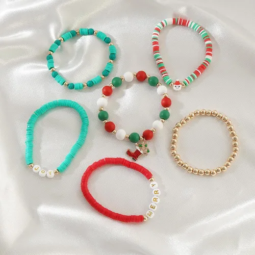 Miniatura 3 de LALAPPLE Preppy Heishi - Pulseras elásticas de cuentas de arcilla para mujer, apilables de perlas doradas, pulseras con cuentas de ojo malvado