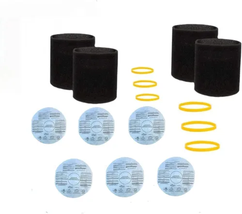 6 paquetes de 90107 filtros secos, 6 paquetes de bandas de retención, 4 paquetes de reemplazos de fundas de espuma para aspiradora Shop Vac 90585