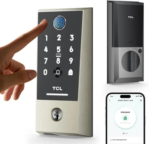 Miniatura 11 de TCL Smart Lock D2 Plus, cerradura de puerta con huella dactilar sin llave, cerradura de cerrojo de teclado con pantalla táctil, timbre integrado
