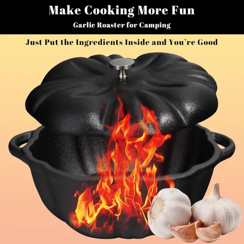 Miniatura 3 de Asador de ajo, asador de ajo de hierro fundido para parrilla de horno, sirve horneador de ajo asado fresco para cocina al aire libre, utensilios