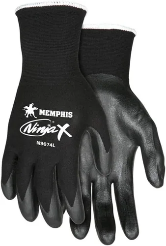 Memphis MCR Safety N9674L Ninja X - Guantes de trabajo, calibre 15, con revestimiento de bipolímero negro en la palma y los dedos, talla L, 1 par