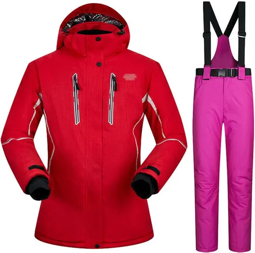 Miniatura 6 de Conjunto de chaquetas y pantalones de esquí para mujer, invierno al aire libre, talla grande, trajes de esquí cálidos con capucha, trajes de nieve E