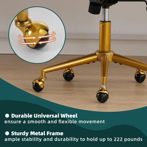 Miniatura 7 de Westice Sillas de escritorio de oficina en casa, moderna silla rodante de terciopelo, silla giratoria de altura ajustable con base de metal, silla