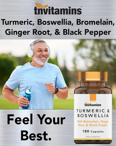 Miniatura 7 de tnvitamins Complejo de cúrcuma y boswellia (180 cápsulas) con raíz de jengibre, bromelina y extracto de pimienta negra Fórmula Joint-Easy: Potente