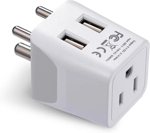 Adaptador de viaje Ceptics, de EE. UU. a Japón, Filipinas, con doble USB, tipo A, ultra compacto Type D - India Blanco hueso