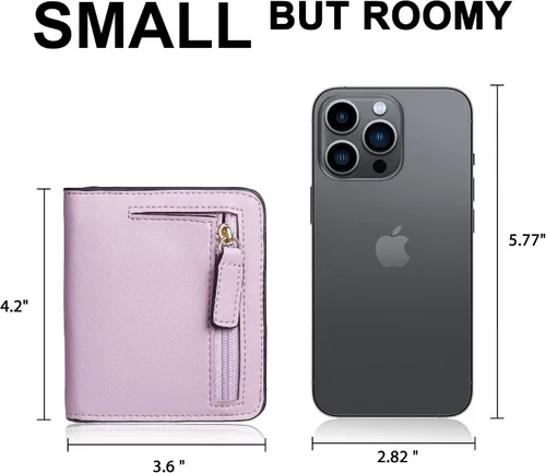 Miniatura 4 de Gostwo - Cartera compacta de piel genuina de lujo para mujer con bloqueo de RFID y ventana de identificación
