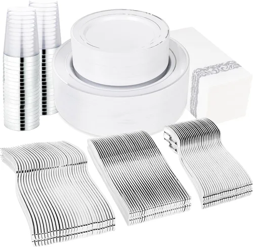 Miniatura 15 de Supernal Juego de vajilla de plástico de 216 piezas incluye platos desechables arcoíris para fiesta resistentes, vasos desechables coloridos, 216