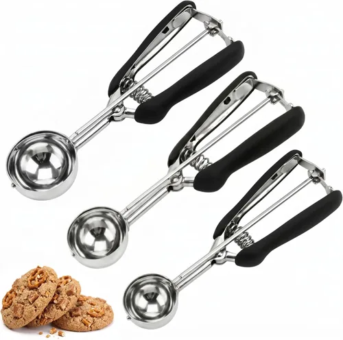 Miniatura 8 de Juego de 3 cucharas para galletas, 3 cucharas para helado, cucharas de galletas para hornear, de acero inoxidable 18/8 para hornear, cuchara