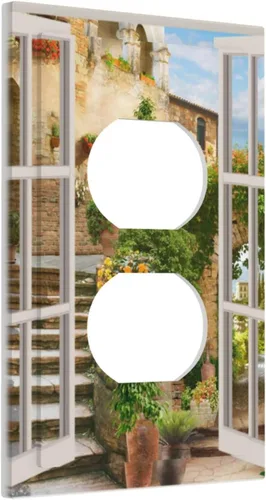 Miniatura 75 de Cubierta de placa de pared con palmera verde de planta tropical, cubierta de interruptor de luz de 1 cuadrilla, hojas de plátano, flores rosas