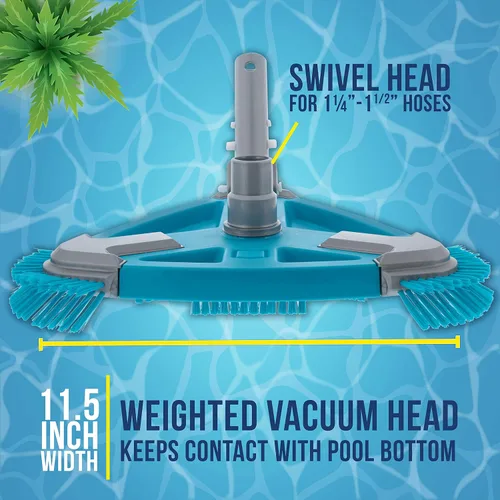 Miniatura 3 de U.S. Pool Supply Cabezal de Aspiradora Triangular Deluxe con Peso para Piscina con Cepillos Laterales, Conexión Giratoria, Mango EZ Clip - Para
