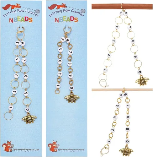 NBEADS 2 Piezas 2 Estilos Cadenas Contador de Filas con Dijes de Abejas, Marcadores de Puntos con Números 0~9 Cuentas Acrílicas Dijes Marcadores de