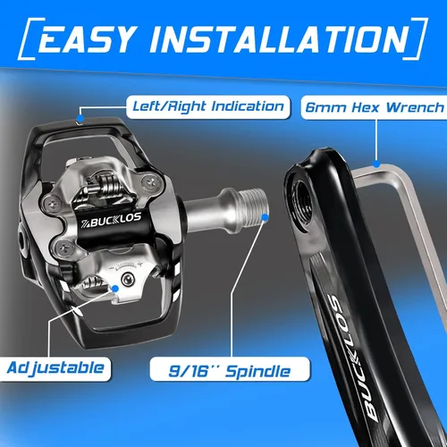Miniatura 3 de BUCKLOS SPD - Pedales de clip para bicicleta de montaña MTB, pedales de doble cara sin cliente, bicicleta de carretera, rodamientos sellados, clips