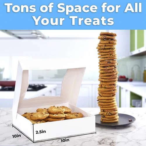 Miniatura 6 de Caja de panadería blanca gourmet de 10 pulgadas, 1 unidad/caja individual. Bonita ventana para tartas, pasteles, cupcakes, pasteles. Transporta