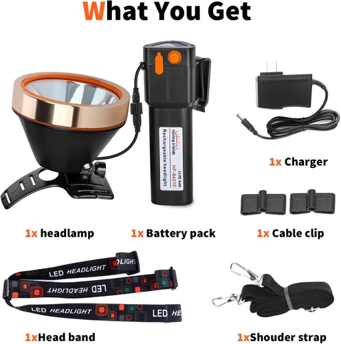 Miniatura 6 de Linterna de cabeza LED recargable de alta potencia - linterna frontal ajustable impermeable, linterna frontal de manos libres para camping