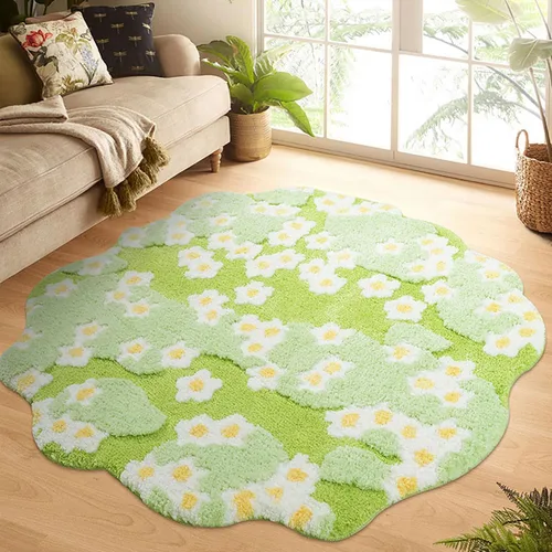Alfombra de musgo estéreo 3D irregulares con flores naturales, margaritas y musgo, para sala de estar, dormitorio, decoración estética del hogar,