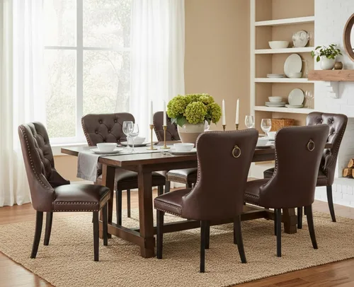 Miniatura 16 de CIMOTA Juego de 2 sillas de comedor de cuero beige, modernas de mediados de siglo, sillas de comedor tapizadas para cocina, comedor, cómodas sillas
