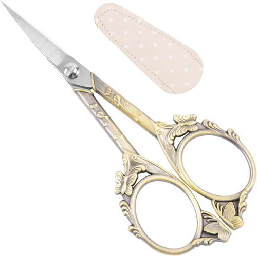 Tijeras Artísticas Vintage para Manualidades Pequeñas de 4.6 Pulgadas Herramienta Afilada de Costura y Bordado - Mango de Mariposa de Bronce Marrón