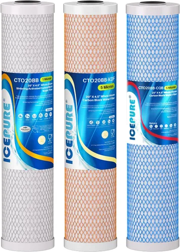 Miniatura 15 de ICEPURE CTO20BB-KDF - Filtro de agua para toda la casa, carbón activado con cáscara de coco y KDF, 5 micrones, 4.5 x 20 pulgadas, repuesto