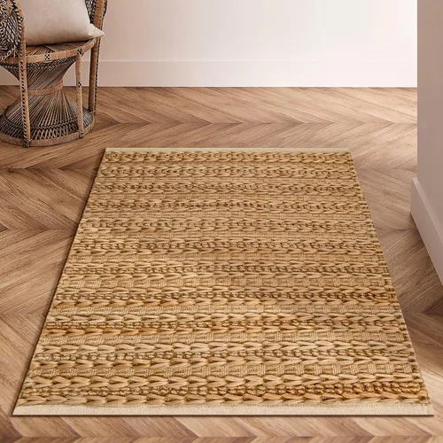 Miniatura 7 de Jute Patsan - Alfombra tejida a mano de 2 x 3 pies, diseño de rayas torcidas naturales, alfombra de piso suave para entrada, cocina, dormitorio