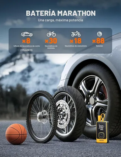 Miniatura 4 de AstroAI L7 - Inflador de neumáticos portátil, compresor de aire portátil, bomba eléctrica inalámbrica de 150 PSI con indicador digital, inflado