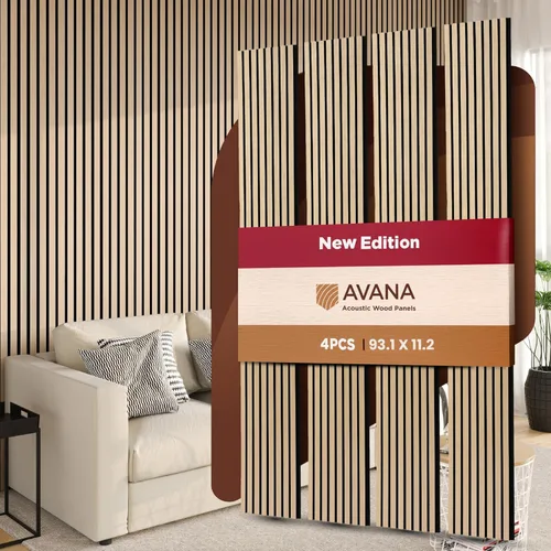 Avana Paneles de pared de madera acústica – Paneles de 93.2 x 11.25 pulgadas – Se adapta a diseños de 94 x 12 pulgadas – Paneles acústicos de roble