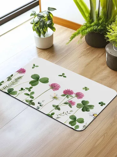Miniatura 2 de Tapete de baño antideslizante con hojas de flores, de secado rápido y absorbente, de tierra de diatomeas, fregadero, cocina, sala de estar, lavable