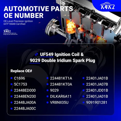 Miniatura 9 de Paquetes de bobinas de encendido UF549 y bujía doble de iridio 9029 compatibles con 2007-2019 Nissan Altima Versa Sentra Rogue Cube NV200 Pathfinder