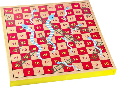 Miniatura 5 de AMEROUS Juego de mesa de ludo de madera de 12 pulgadas - Serpientes y escaleras, reversible 2 en 1, juego de dados familiar de 1-4 jugadores, juego