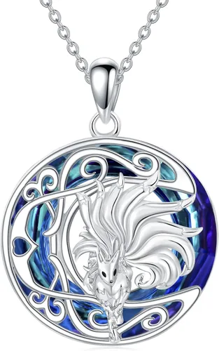 WINNICACA Colgante de plata de ley 925 con diseño de zorrodragónfénix con concha de abulón para mujer, regalo de cumpleaños para mujer, regalo de