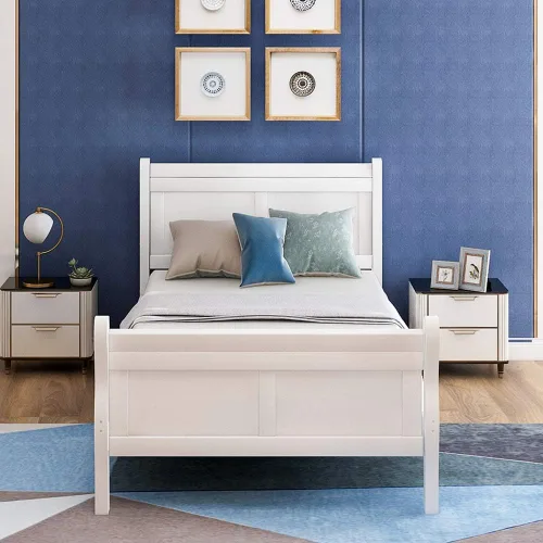 Miniatura 3 de Cama de plataforma individual, marco de cama de madera rústica de aspecto simple con cabecero y estribo para muebles de dormitorio o habitación