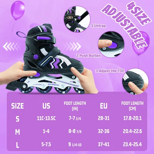 Miniatura 2 de Inline Skates for Kids 4 Size Adjustable Light-Up Wheels Aluminum Frame Black Rose Red Blade Skate for Boys and Girls S, M, L Sizes, Ages 5-8, 6-12
