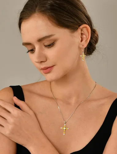 Miniatura 190 de YL Collar de cruz de plata de ley 925 con colgante de piedra natal religiosa para mujer