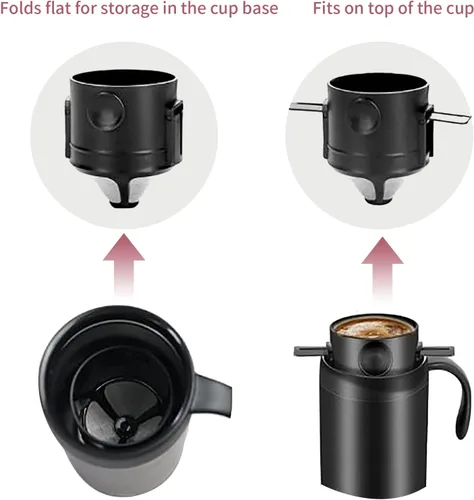 Miniatura 8 de Juego de cafetera de campamento de 16.5 onzas, cafetera portátil de acero inoxidable 304, cafetera de camping para exteriores, viajes, hogar