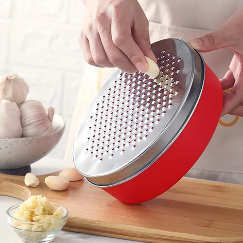 Miniatura 2 de Kunovo Rallador de queso con contenedor de almacenamiento hermético, trituradora de queso y rallador de verduras, rallador de caja (1-rojo)