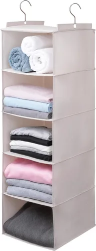 Organizador colgante grande para suéteres para armario, con 6 estantes colgantes plegables y cajones, lavable (Beige - 5 estantes)