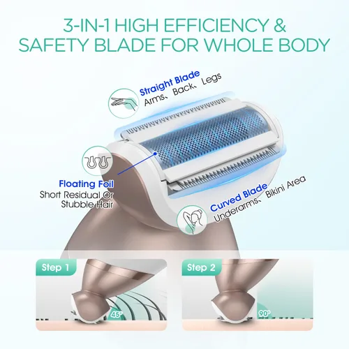 Miniatura 3 de VOYOR Maquinillas de afeitar eléctricas para mujer, recortadora de bikini 4 en 1, afeitadora de aluminio para mujer, 4 cabezales de repuesto