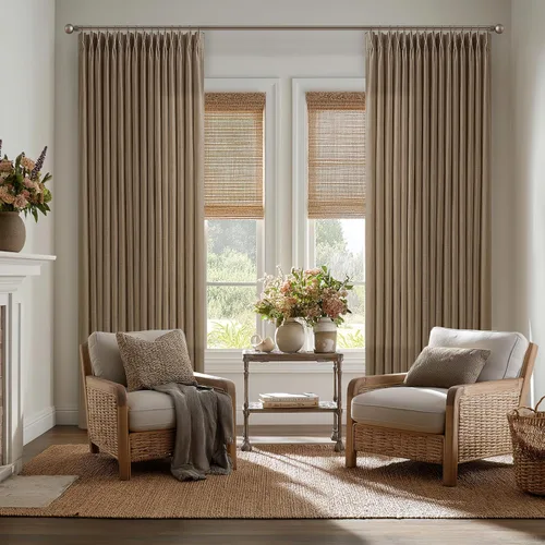 Miniatura 86 de TWODRAPES Cortinas de Lino Plisadas con Pinza Beige Blancas de 54 Pulgadas de Largo 2 Paneles para Comedor Cocina Dormitorio Plisadas Semi