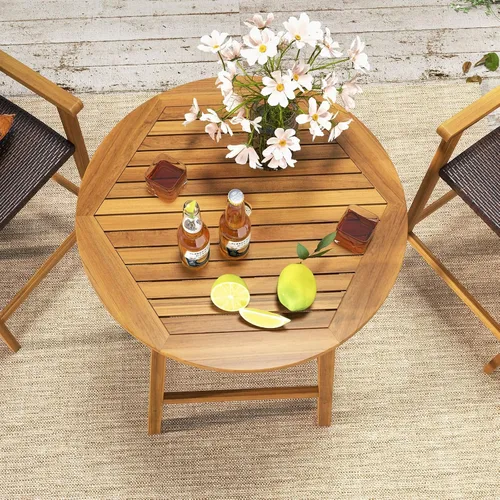 Miniatura 5 de Tangkula Mesa de bar de madera de acacia de 31.5 pulgadas, mesa redonda de bistró con agujero para paraguas, mesa de comedor al aire libre