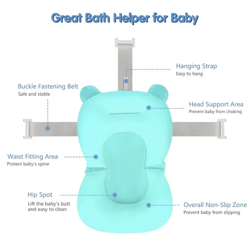 Miniatura 2 de Colorlife Asiento de Baño para Bebé con Malla de Apoyo, Cojín de Apoyo para Baño Infantil, Cómodo Ajustable Antideslizante de Tres Puntos para Baño